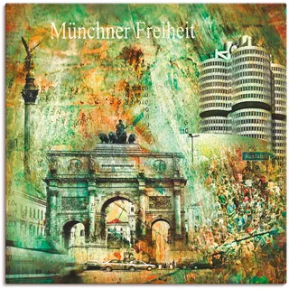 Wandbild ARTLAND "München Skyline Abstrakte Collage 03" Bilder Gr. B/H: 70 cm x 70 cm, Leinwandbild Architektonische Elemente, 1 St., grün Kunstdrucke als Leinwandbild, Poster in verschied. Größen
