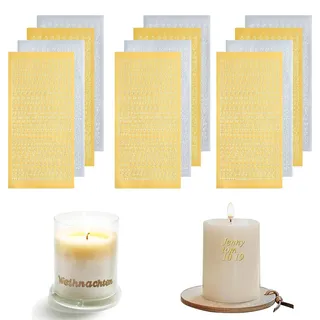 12 Blatt Wachsbuchstaben für Kerzen, Sticker Buchstaben Groß und Kleinbuchstaben Kerzenaufkleber Sticker für Kommunion Hochzeit Ramadan Taufe Kerzen Verzieren (Gold Silber)