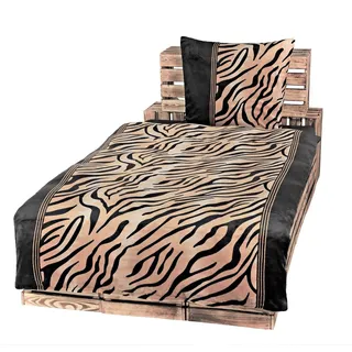 Dresscode 2-Teilige Bettwäsche Set Bett Bezug Übergröße 155x220 cm + Kopfkissen 80x80 cm Teddy PLÜSCH Coral Fleece Cashmere Touch Super Soft Braun Schwarz Fell Raubkatze Tiger