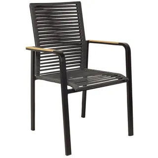 LC Garden »Toronto« Stapelstuhl Rope schwarz mit Rope-Geflecht inkl. Teakholz Armlehne Gartenstuhl stapelbar