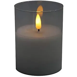 Hochwertige & Edle LED Kerze im Glas - Timer - Realistisch Flackernd - Neuartiges Design (Weiß, Höhe: 10cm - Ø 7,5cm)