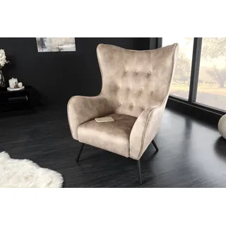 riess-ambiente Ohrensessel AMSTERDAM champagner / schwarz (Einzelartikel, 1-St), Wohnzimmer · Samt · Metall · XL · Relax · Schlafzimmer · Retro Design beige