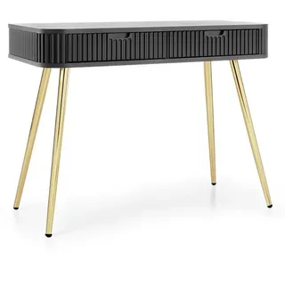 Lomadox Konsolentisch ZARA-160, in schwarz gerillt mit Rillen Metallfüße gold Schubladen 103x80x49 cm schwarz