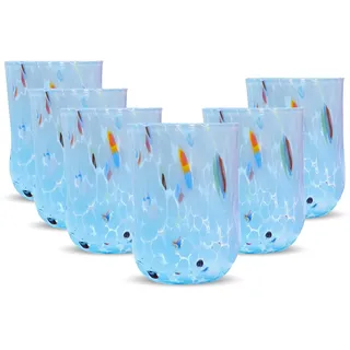 Gocce di Murano 6 Wassergläser Linie Eterea, mundgeblasen und handgearbeitet, 300 ml