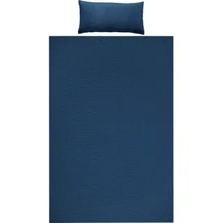 REDBEST Microfaser-Seersucker, Microfaser Bettwäsche Detroit in dunkelblau | Gr.: 155x220 cm (40x80 cm)