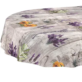 ANRO Wachstuchtischdecke Provence Oval 180 x 140 cm Grau