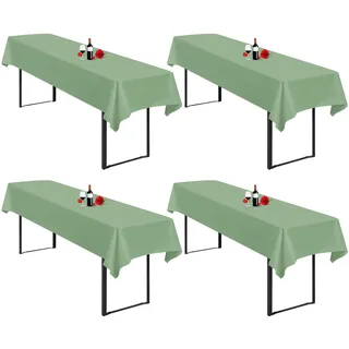 4 Stück Tischdecke Bierzeltgarnitur 100 x 250cm Biertisch Tischdecke wasserdichte Polyester Bierbank Tischdecken für 50 und 70cm Biertische, Rechteckige Tischdecken für Hochzeitsfeiern(Salbeigrün)