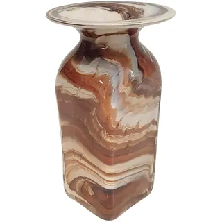 Oberstdorfer Glashütte Vase eckige farbige Glasvase beige braun Weiss marmorierte Kristallglasvase mundgeblasen Höhe ca. 15 cm