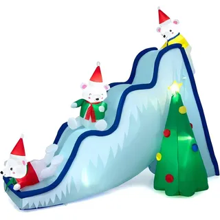 270cm Breite Aufblasbar Rutsche 3 Bären&Weihnachtsbaum mit 6 LED-Lichten&Gebläse