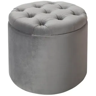 Sitzhocker Samt Metall Ø 50 cm H: 43 cm mit Stauraum Grau Chesterfield Pouf