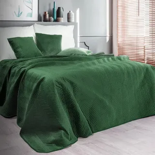 Eurofirany Tagesdecke Sesseldecke Sofadecke Velvet Samt Steppdecke für Wohnzimmer und Schlafzimmer (Sofia Dunkelgrün, 230 x 260 cm)