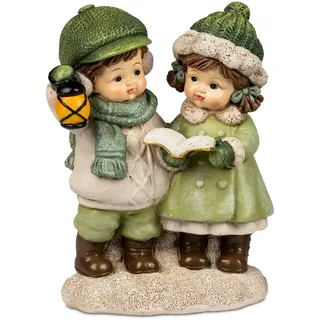 Winterkinder Paar Buch Laterne Deko Kinder Figur Mädchen Junge Skulptur Wichtel