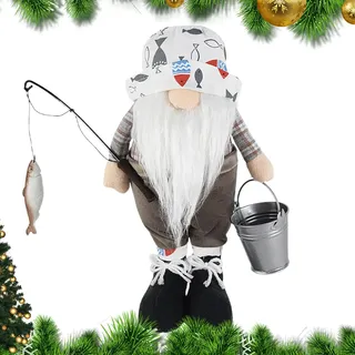 Fisherman Wichtel Plüsch, Bauernhaus Dekoration, Handgemachte Tomte Ornamente, Angelwichtel Figur, 27,9 cm Plüsch, gesichtsloser Dekor, Tischplatte Figur, Bauernhaus