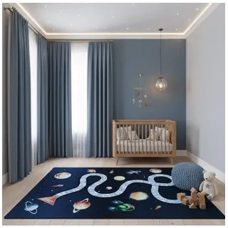 KADIMA DESIGN Kinderteppich Waschbar Weltraum TRAUN Strapazierfähig OEKO-TEX | Gr.: 80 x 120 cm