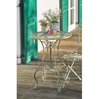 Dekoleidenschaft Metall Gartentisch Pfauenauge Ø 58 cm, im Antik Design, Balkontisch, Metalltisch, Balkontisch Grün