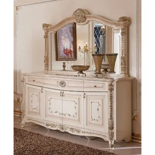 Casa Padrino Luxus Barock Möbel Set Weiß / Beige / Gold - 1 Barock Sideboard mit 4 Türen und 3 Schubladen & 1 Barock Wandspiegel - Luxus Möbel im Barockstil - Prunkvolle Barock Möbel