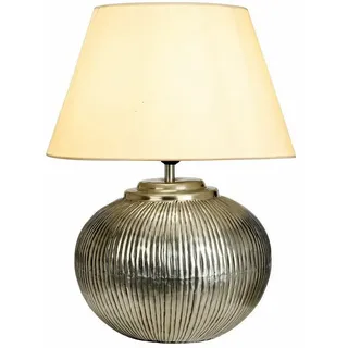 Mirabeau Tischleuchte Tischlampe Rosélune antiksilber/creme, stilvolles Interieur, Gerillter Aluguss-Fuß silberfarben
