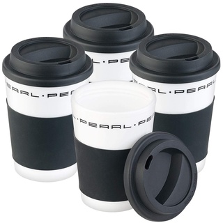 PEARL Isolierbecher: 4er-Set Coffee-to-go-Becher mit Deckel, 350 ml, doppelwandig, BPA-frei (Isolierbecher mit Manschetten, Coffee-to-Go-Thermobecher, Doppelwandige)