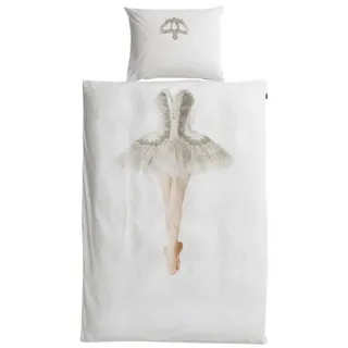 Snurk Kinderbettwäsche Ballerina, Perkal, 2 teilig, Tänzerin, Spitzenkleid, Corsage silberfarben|weiß