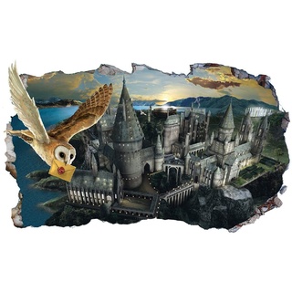 Chicbanners V555 Wandtattoo 3D Wandaufkleber Harry Potter Hogwarts Castle Hedwig Eule 3D Magic Window V555, selbstklebend, Größe 1000 mm breit x 600 mm tief (groß)