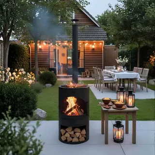Terrassenofen - Gartenofen - Grill - Terrassenofen - Gartenkamin mit Grill - Schwarz