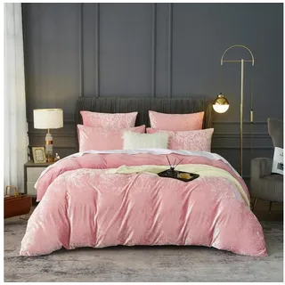 LuxusKollektion Wendebettwäsche Bettwäsche Samt 200x200cm Rosa Winter Warm