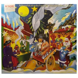 KNOX Duftkerze 090000 21 W, Adventskalender "Weihnachtsmarkt", 24 verschiedene Räucherkerzen, Made in Germany