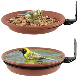 CENPEK 2 Stück Vogelhäuschen und Vogeltränken, Vogelhäuschen Balkongeländer rund mit Wandhalterung, Wildvögel anlocken, für Balkon, Garten, Hof (Braun)