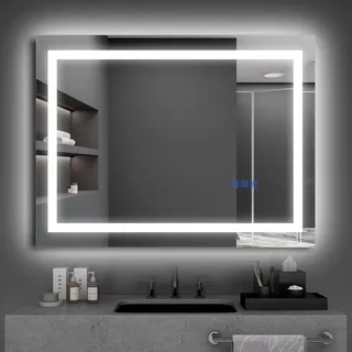 Oraymin Badspiegel mit Beleuchtung 80x60 cm LED Spiegel, Badezimmerspiegel mit Touch-Schalter Beschlagfrei, Dimmbar, 3000K-6000K, Speicherfunktion, IP54 LED Wandspiegel, Kaltweiß-Warmweiß