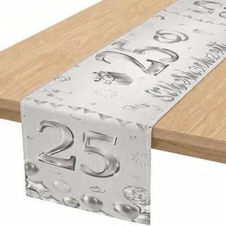 Afritee Silberhochzeit Deko Tischläufer, Silber 25. Silberhochzeit Tischdeko Deko, Hochzeit Jubiläum 25 Jahre Tischläufer Dekorationen Für Innen Draußen 35x180cm