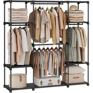 SONGMICS Kleiderschrank offen, Kleiderständer, Kleiderstange, Garderobe, 43 x 151 x 166 cm, 4 Hängefächer, viel Platz, für Schlafzimmer, Wohnzimmer, schwarz RYG036B02