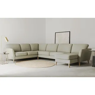 Wohnlandschaft OTTO HOME "MARSEILLE XXL 349cm, U-Form, Ottomane rechts/links wählbar", beige, B:349cm H:88cm T:242cm, Struktur fein (58% Polyester, 22% Polypropylen);Filzoptik (100% Polyester);Webstoff (100% Polyester), Sofas, Wohnlandschaft, Massivholzbeine Eiche, Landhausstil, Wellenunterfederung