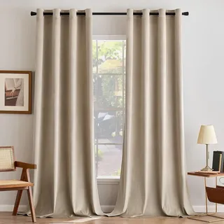 MIULEE Beige Samtvorhang Ösen 2er Set 140X225, Blickdichte Vorhänge Samt für Deko Schlafzimmer Wohnzimmer, Wunderschön Weich Vorhang Verdunkelung Velvet Curtains, Verdunkelnd Samt Gardinen Blickdicht