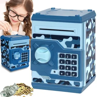 Elektronische Spardose Kinder Geldautomat Tresor Safe Automatischer, Geschenk, Juksun,Blau - Blau