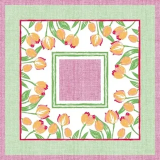 Mank Tischdecke Airlaid Jacqueline in Grün-Rosa, 80 x 80 cm, 20 Stück - Mitteldecke Frühling Tulpen