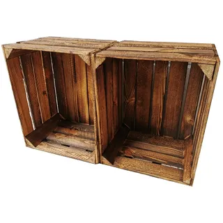 Teramico Holzkiste Holzkisten 2er Set Vintage Geflammt 50 x 40 x 30cm, Vintage Obstkiste braun