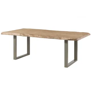 MASSIVMOEBEL24.DE MASSIVMOEBEL24 Baumtisch Mango 180x90x77 beige lackiert / U-Beine silber matt FREEFORM 5 - Beige