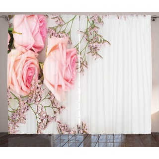 ABAKUHAUS Vintage Rose Rustikaler Gardine, Close up Foto Blumen, Wohnzimmer Universalband Gardinen mit Schlaufen und Haken, 280 x 175 cm, Pale Rose Weiß