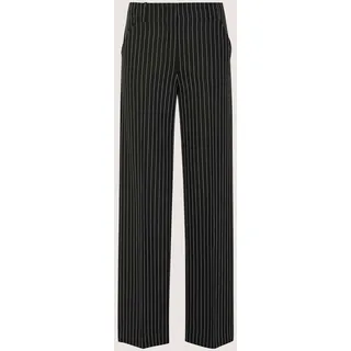 Stoffhose MADELEINE "Jerseyhose Bügelfaltenhose mit Nadelstreifen", Damen, Gr. 18, N + K Gr, schwarz (schwarz, wollweiß), Obermaterial: 95% Polyester PES. 5% Elasthan EL., Modern, weit, Hosen Stoffhose, Weite, bundlose Nadelstreifenhose