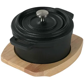 Freyersbacher Mini Cocotte 9 cm Gusseisen Emailliert Kleiner Topf mit Deckel, Handgeschmiedeter Emaille Topf Antihaft Schmortopf Dutch Oven Bräter für Backofen Induktion Holzbackofen Grill Feuerstelle