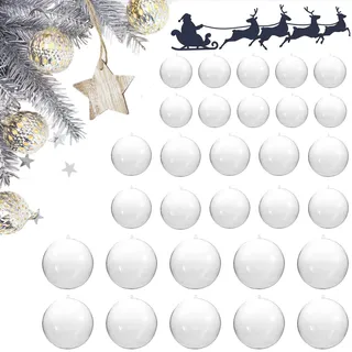 30 Stück Personalisierte Weihnachtskugeln Kunststoff, 5, 6, 8CM Befüllbare Weihnachtsbaum Kugeln, Weihnachtskugeln Selbst Gestalten, Durchsichtig Hängedisplay Acrylkugeln