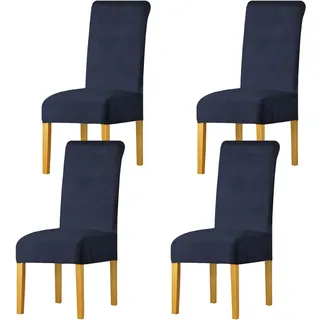 LANSHENG Stuhlhussen 4er Set, Universelle Abnehmbare Waschbar Samt Stuhlhussen, Universale Stretch Esszimmerstühle Stuhlhussen für Küche, Restaurant (Marineblau, 4er Set)
