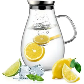 Ehugos Wasserkaraffe Glaskaraffe Borosilikatglas Wasserkrug Edelstahl Deckel 2L Herrlich