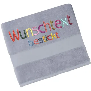 Handtuch Bestickt mit Namen oder Wunschtext, Handtuch Bestickt, Stickerei, individuelles Handtuch, 100% Baumwolle, 100 x 50 cm (Grau)