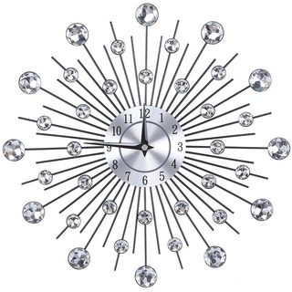 Kristall dekorative Wanduhr Sparkling Bling Metallic Silber Blumenform Wanduhr für Wohnzimmer Büro(Runde Blume)