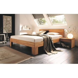 Natur24 Bett Bett Andorra1020 Komforthöhe Kernbuche 200x200 mit Füßen und Kopfteil braun