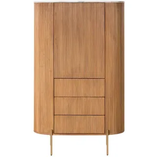 Highboard Mango 100x45x160 natur lackiert / Marmor weiß BARCELONA #542