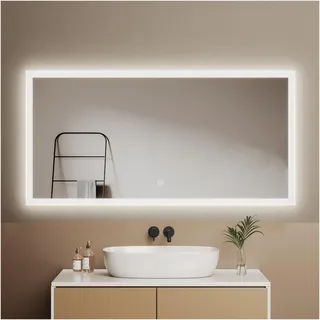 Emke, Spiegel, Badspiegel mit Beleuchtung 120*60cm, Kaltweiss6500K, Dimmbar, Touch Schalter (120 x 60 cm)