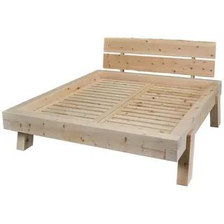 Casamia Massivholzbett Balkenbett Zirbenholz Mia 1 - versch. Größen beige 130 cm x 232 cm x 90 cm