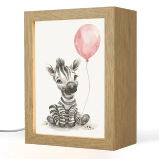 NACHTTISCHLAMPE Zebra - Baby - Tiere - Rosa Luftballon 15x20 cm
